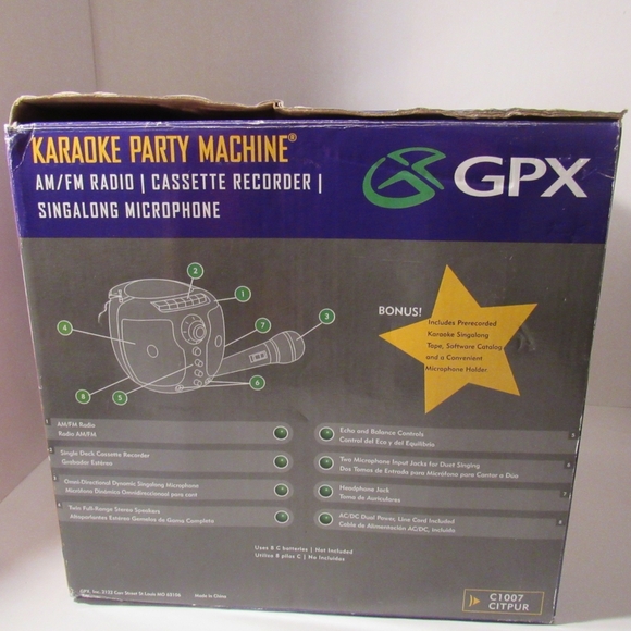 GPX Karaoke Party Machine, AM-FM Radio, Cassette Recorder, Microphone, RN: C1007 - Picture 3 of 16